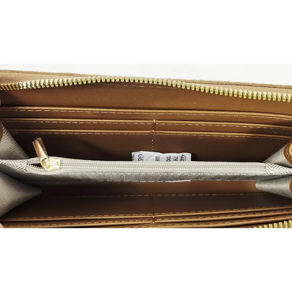 Badgley Mischka Tan Brown Suede Zip Around Wristlet Continental Wallet NWT